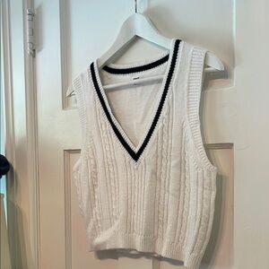 Garage White Cable Knit V-Neck Sweater Vest